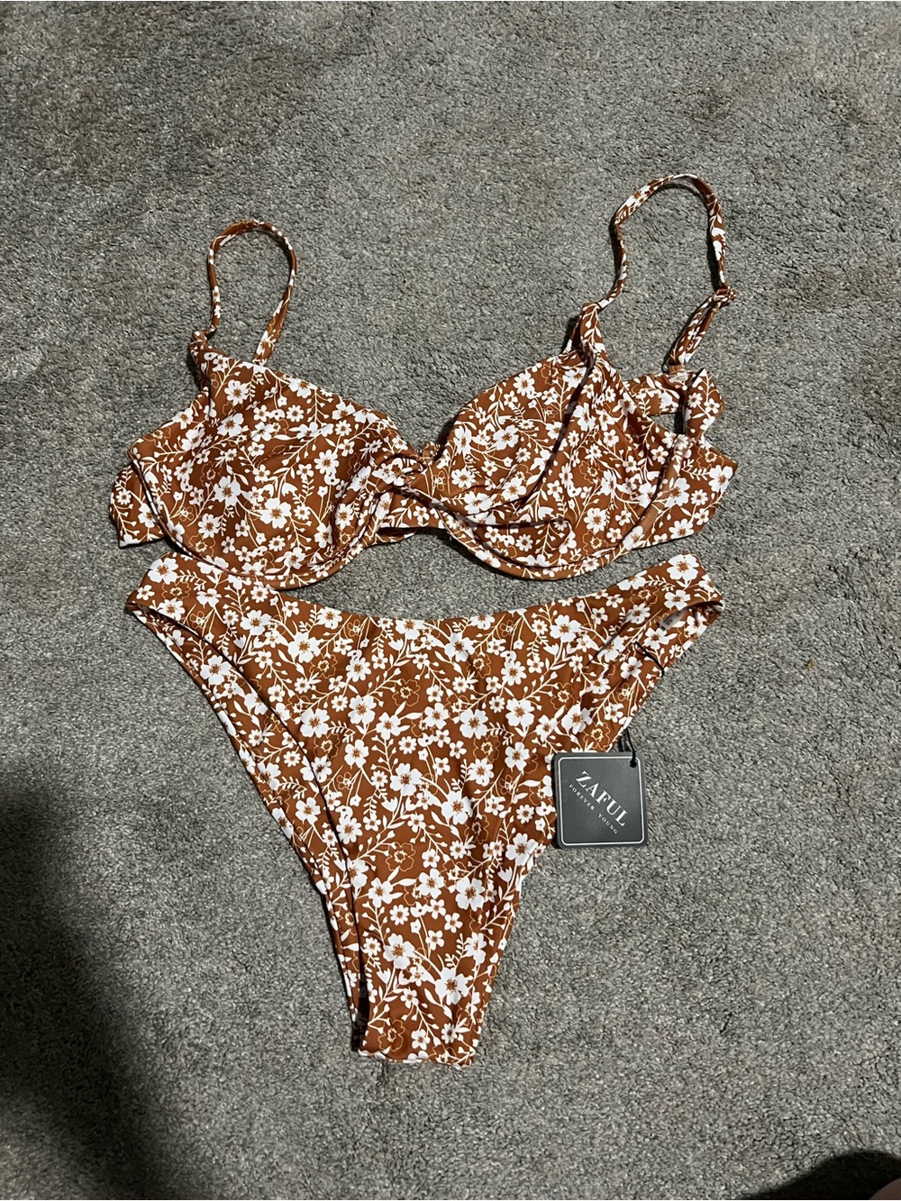 Zaful Brown and White Floral Underwire Bikini
